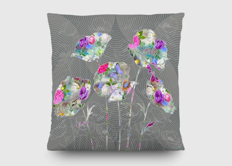 Cushion Peonies on Grey, 45 x 45 cm, CN 3619