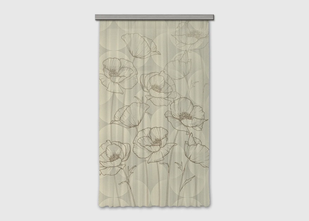 Curtain Peonies Silhouette on Beige, 140 x 245 cm, FCSL 7590