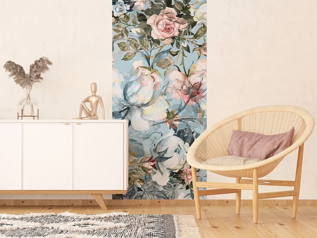 Wall Mural Blue Flower Pattern, 90 x 270 cm, FTNVL 3713