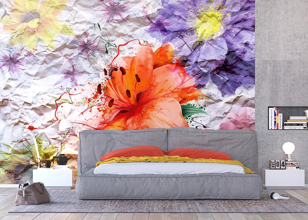 Wall Mural Flowers on Crumpled Paper, 375 x 270 cm, FTNXXL 1223